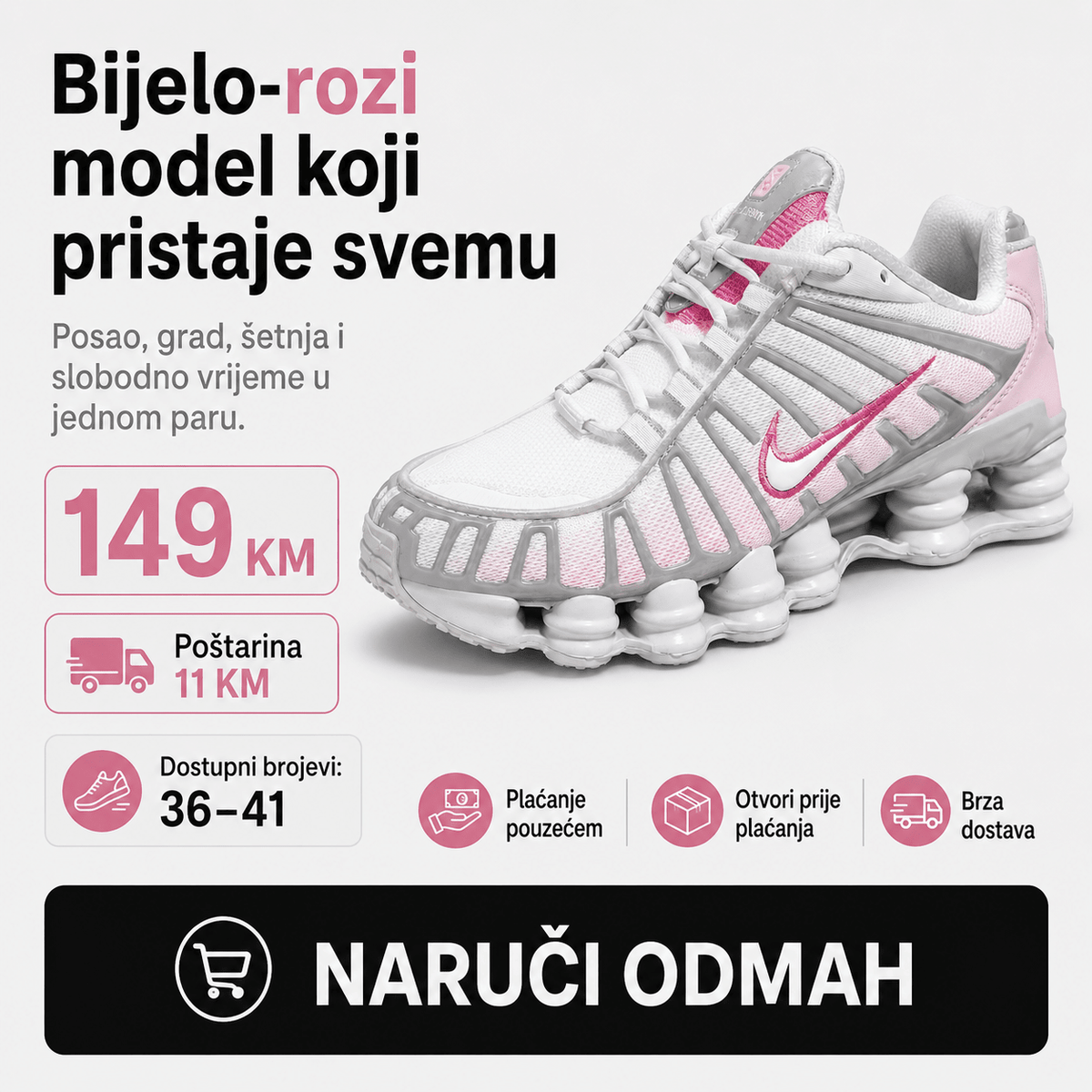 Ženske Premium Bijelo-Roze Sportske Tenisice – Ženske tenisice – 36 – slika 8