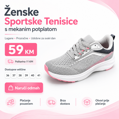 Ženske Sive Sportske Tenisice s Ružičastim Detaljima – prikaz 2