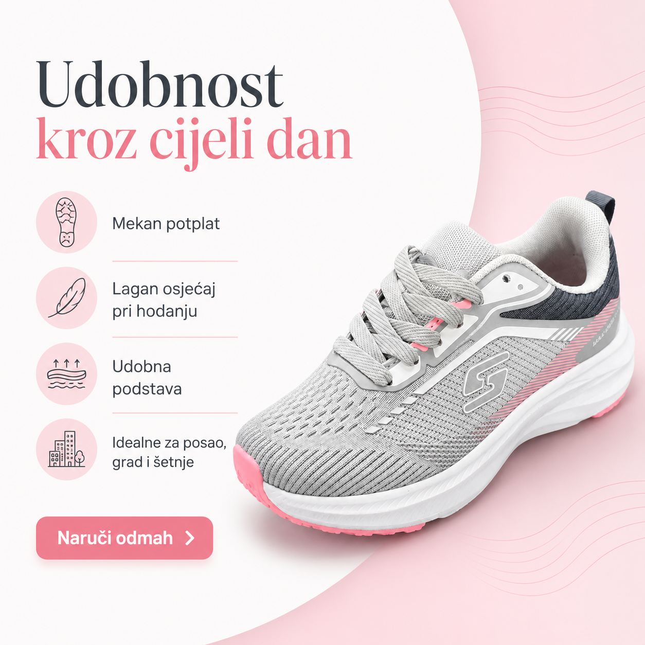 Ženske Sive Sportske Tenisice s Ružičastim Detaljima – prikaz 3