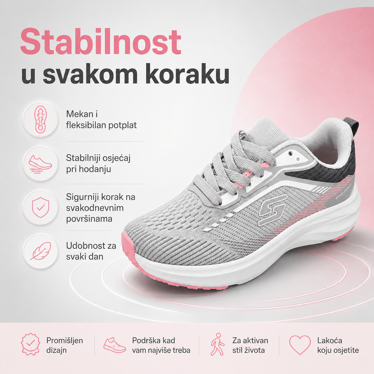 Ženske Sive Sportske Tenisice s Ružičastim Detaljima – Ženske tenisice – 36 – slika 5