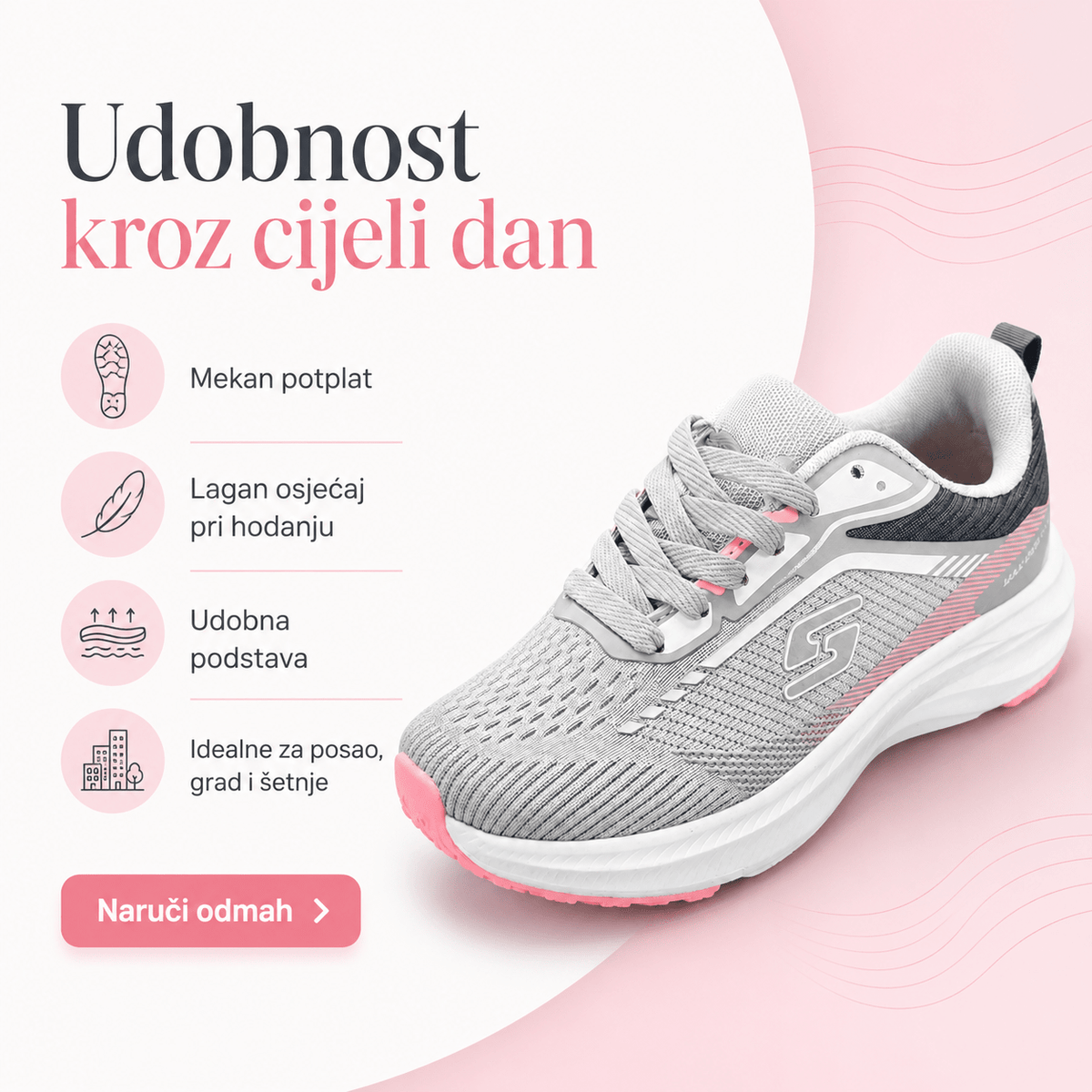 Ženske Sive Sportske Tenisice s Ružičastim Detaljima – Ženske tenisice – 36 – slika 3