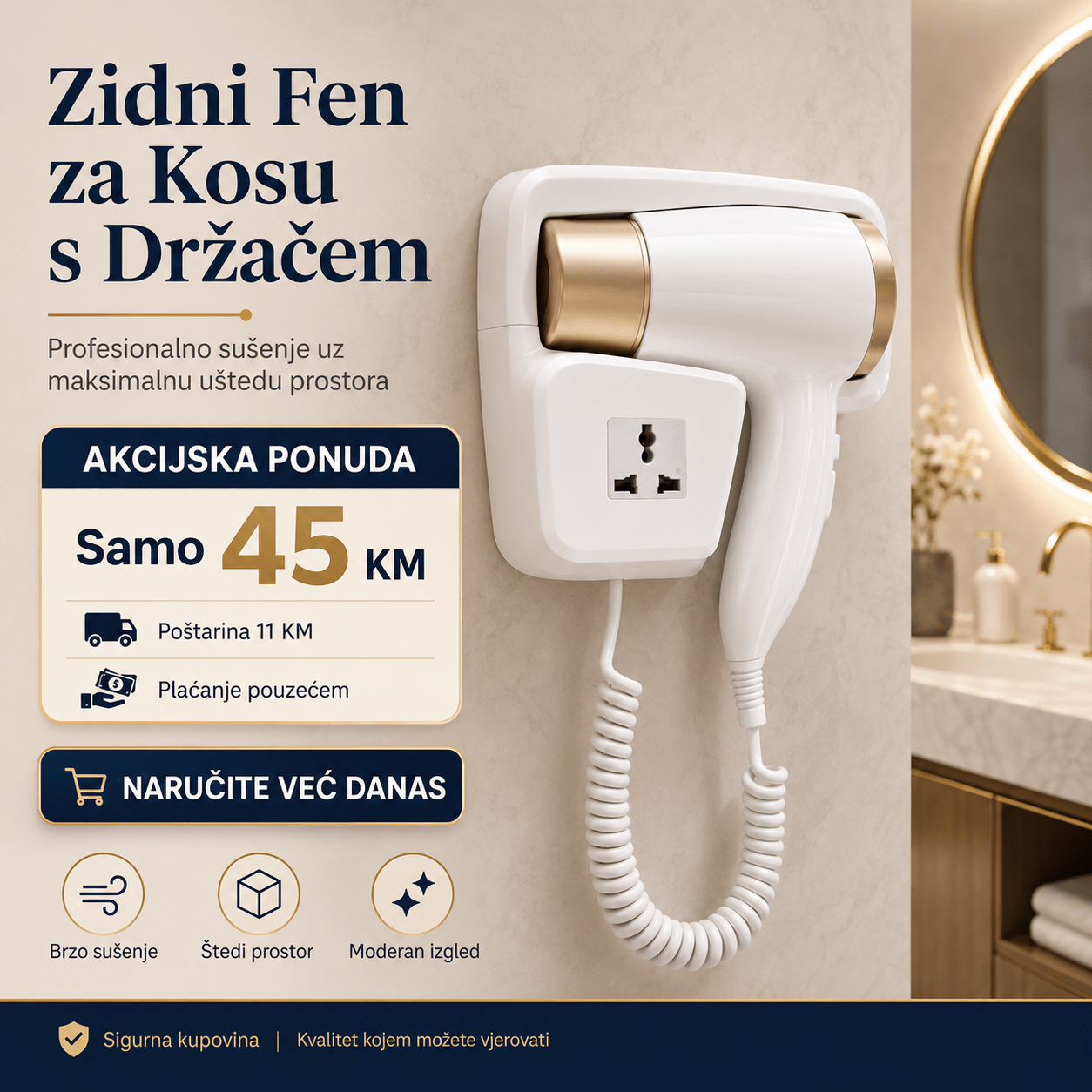 Zidni Fen za Kosu s Držačem – – – slika 2