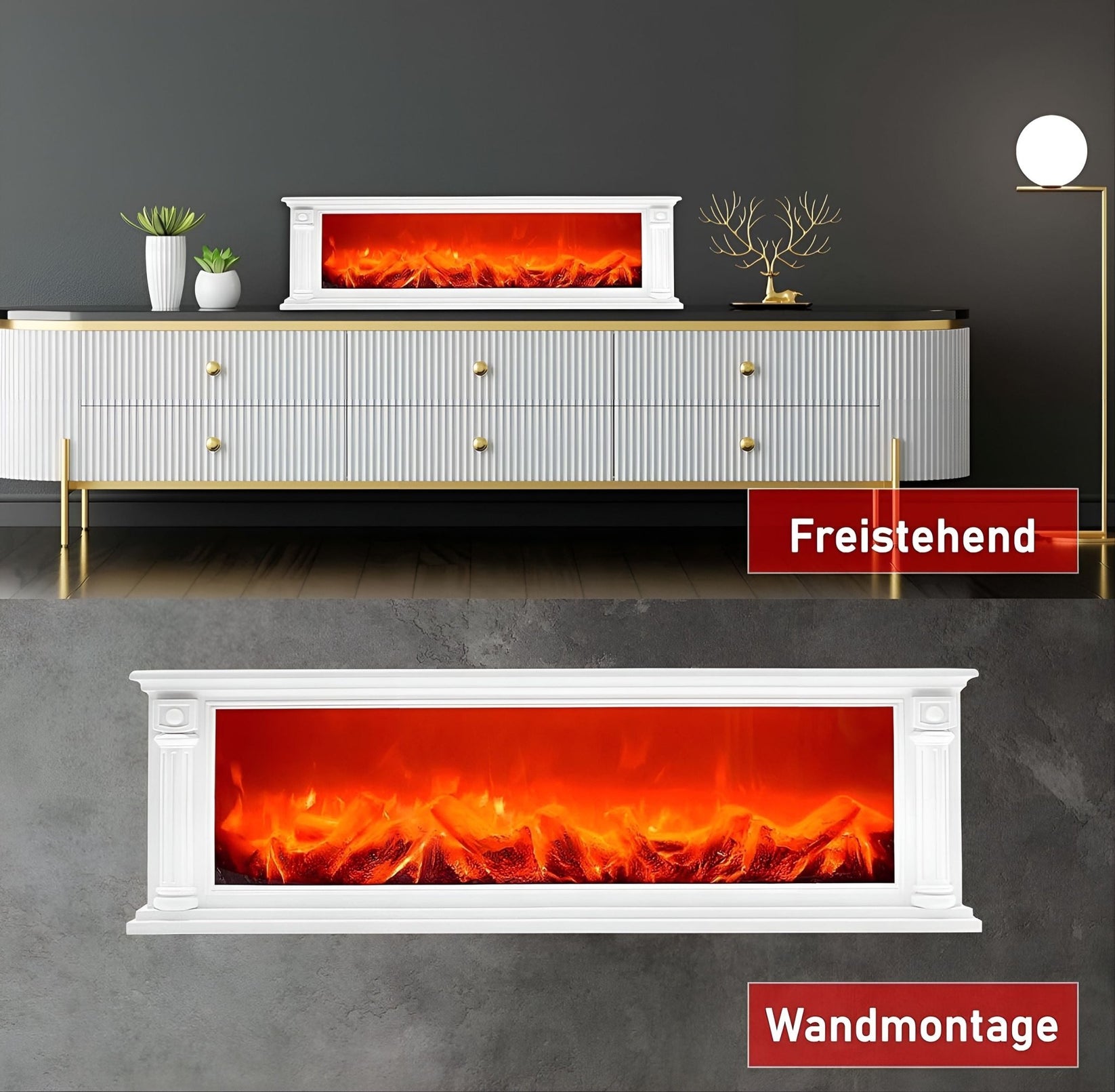 LED Dekorativni Kamin s efektom plamena – – Crni Kamin 63x12x22 cm – slika 7